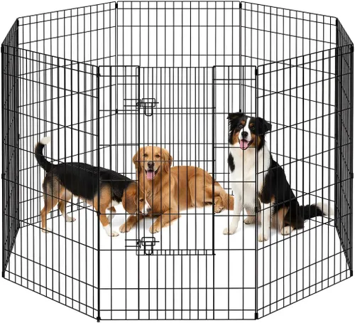 Miniatura 11 de FDW Corral para perros de 24 pulgadas, 8 paneles, para interiores y exteriores, valla de metal para cachorros, valla portátil plegable