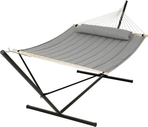 Miniatura 18 de SUNCREAT Hammocks Hamaca doble extragrande con soporte de 12 pies, capacidad de 475 libras, hamaca portátil al aire libre con barra separadora