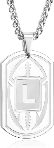 Miniatura 22 de Graduation Gifts - Football Initial Necklace for Men Boys Kids Teen Dog Tag Stainless Steel Black Letter Pendant Sport Football Athletes Jewelry