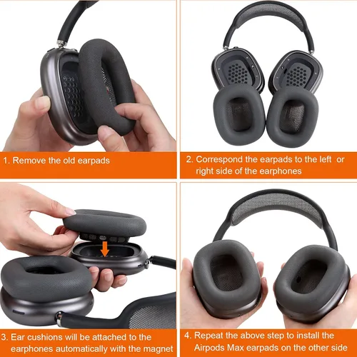 Miniatura 8 de Almohadillas de repuesto Earrock para auriculares AirPods Max, almohadillas cubiertas de piel de proteína con espuma viscoelástica y imán