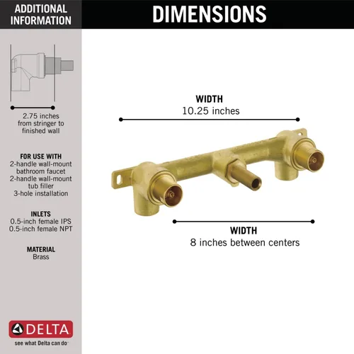 Miniatura 4 de Válvula de instalación en bruto de montaje en pared Delta Faucet para grifos de baño de montaje en pared Delta de 2 manijas R3500-WL