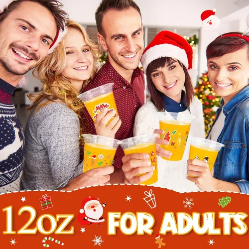 Miniatura 7 de GuassLee Vasos desechables de Navidad, paquete de 50 vasos de plástico desechables transparentes de 12 onzas con 5 estilos de patrones para niños