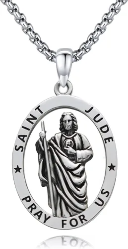 Miniatura 501 de Collar de plata de ley 925 con medalla de San Patrón, colgante de protección católica, amuleto, joyería religiosa para hombres y mujeres
