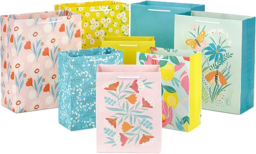 Miniatura 7 de Hallmark Bolsas de regalo de Pascua en varios tamaños (8 bolsas: 3 pequeñas 6", 3 medianas 9", 2 grandes 13") lunares, rayas arcoíris, flores