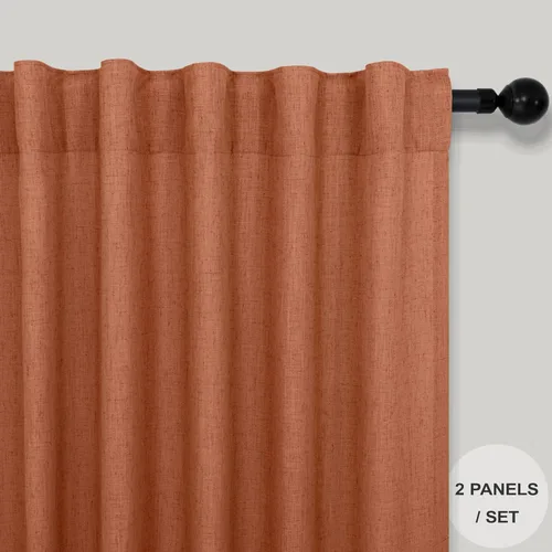 Miniatura 53 de Cortinas de lino gris claro, 2 paneles, presillas traseras, bolsillo para cortinero, semitraslúcidas, ahorran energía, estilo rústico, arpillera