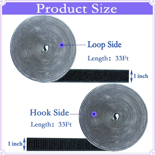 Miniatura 3 de 1 pulgada x 33 pies de cinta adhesiva de gancho y bucle, tiras de gancho y bucle de nylon multiusos resistentes, rollos de cinta adhesiva