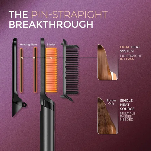Miniatura 3 de TYMO Cepillo Alisador de Pelo Plancha Plana 2 en 1, 200M Iones Alisadores de Pelo para Mujeres, Peine Caliente Alisador de Cerámica de Voltaje Dual