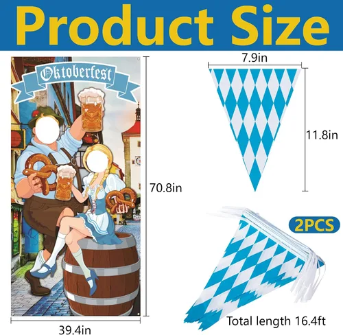 Miniatura 2 de Iceyyyy Juego de accesorios para fotos de Oktoberfest – 6 x 3.3 pies para el Oktoberfest para puerta de fotos y telón de fondo y 22 pies de bandera