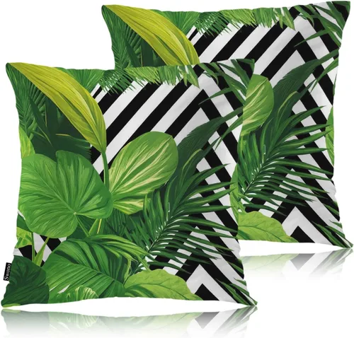 Miniatura 27 de Swono Juego de 2 fundas de almohada de 18 x 18 pulgadas, diseño floral abstracto, fundas de almohada decorativas para interiores y exteriores, sofá