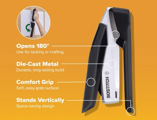 Miniatura 6 de Bostitch Office InPower Engrapadora de escritorio ecológica, tecnología de un dedo, sin atascos, incluye 210 grapas, color negro (1100)