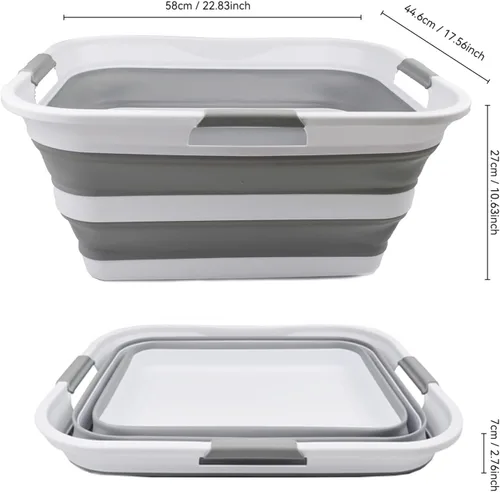 Miniatura 3 de SAMMART Cesta plegable de plástico para la ropa sucia de 42L (11 galones), contenedor de almacenamiento plegable y organizador, tina de lavado