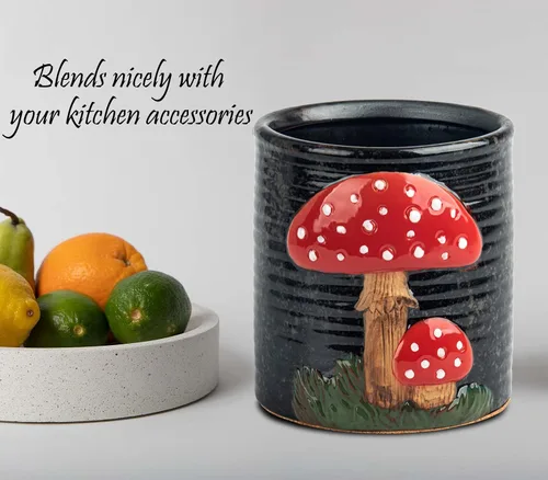 Miniatura 2 de dgudgu Soporte para utensilios de cocina de hongos para encimera, soporte de utensilios de cerámica para encimera de cocina, soporte para utensilios