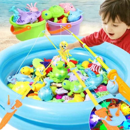 Miniatura 8 de Juguete magnético de pesca de 3 piezas con caña de pescar, juego de pesca magnético para niños pequeños, juguete de baño para bebés, juguetes