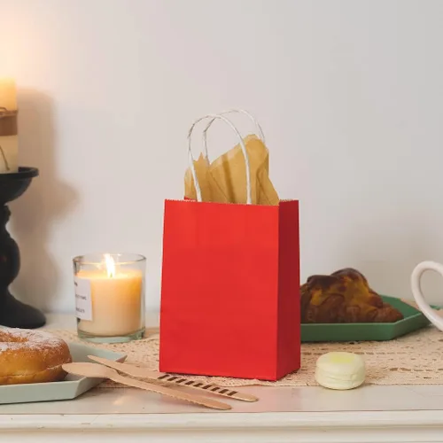 Miniatura 2 de AWELL Pequeña bolsa de papel roja con asa, bolsa de recuerdos de fiesta, 6 x 4.5 x 2.5 pulgadas, para boda, cumpleaños, día de San Valentín