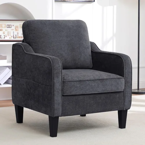 Miniatura 22 de Silla decorativa para sala de estar, silla de lectura moderna de mediados de siglo para dormitorio, sillón tapizado con bolsillos laterales, cómodo