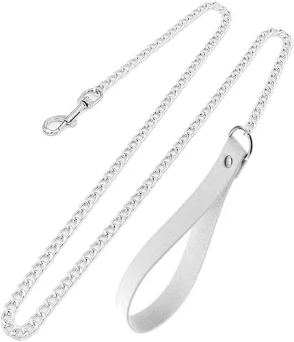 Miniatura 4 de Tosmifairy Gargantilla gótica de cuero para hombres y mujeres, collar de discoteca, cadena de aluminio, correa con mango de poliuretano