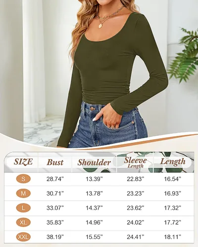 Miniatura 6 de 3 piezas de camisetas cortas básicas de manga larga para mujer, ajustadas, cuello redondo, color liso, casual, para mujer