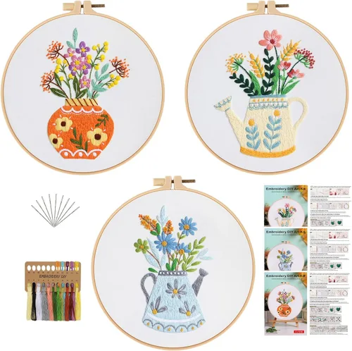 Miniatura 27 de Kit de bordado para principiantes, kits de punto de cruz para adultos, manualidades, 3 piezas, patrón de bordado, hilo de bordado de tela y agujas