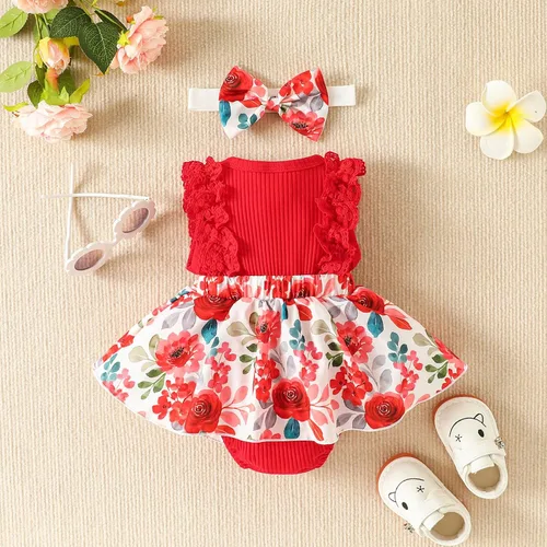 Miniatura 45 de Mubineo Ropa de verano para bebé niña, sin mangas, encaje floral, vestido de mameluco para recién nacido