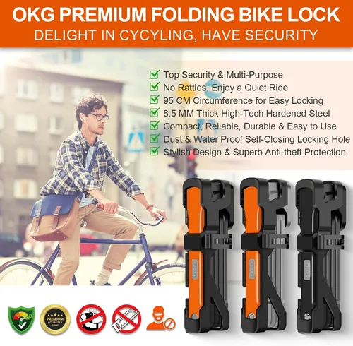 Miniatura 4 de OKG Candado plegable para bicicleta, 3.7 libras, 4 llaves, cerradura plegable de bicicleta de 3 pies, grado de seguridad 9/10, acero de aleación