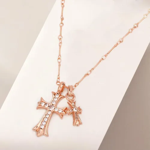 Miniatura 2 de Collar de cruz chapado en oro de 14 quilatesplata de ley con colgante de doble cruz CZ, collares de cruz de circonita cúbica para mujeres, hombres