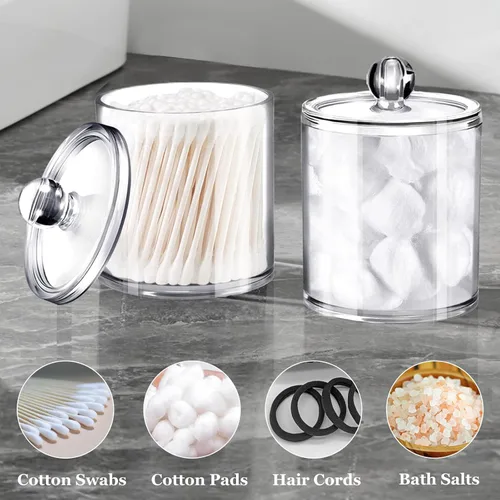 Miniatura 4 de SheeChung juego de dispensador de cotonetes - frascos de boticario de baño de plástico acrílico transparente para bolas de algodón, hisopos