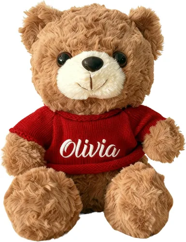 Rryoumisun Oso de peluche personalizado con nombre bordado, animal de peluche suave de 12 pulgadas, regalo único para el día de San Valentín,