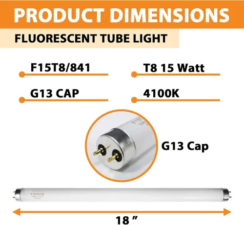 Miniatura 6 de Konideke Bombilla fluorescente F15T8/CW T8 de 15 W de 18 pulgadas, color blanco frío, bombilla de repuesto F15T8/SP41 para garaje, oficina, cocina