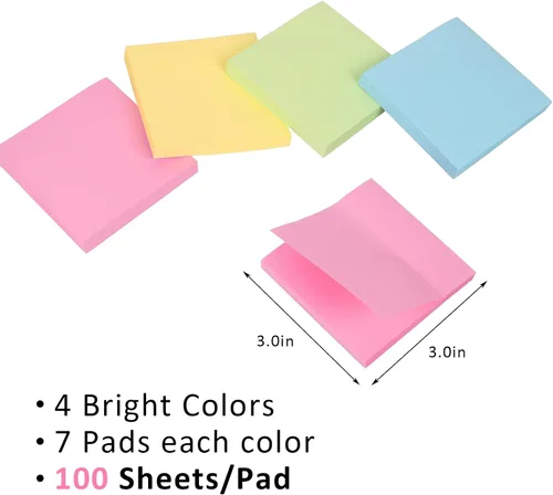 Miniatura 3 de HappyHapi Paquete de 28 2800 hojas de notas adhesivas de 3 x 3 pulgadas, 100 hojas/bloc, 4 colores suaves (amarillo, verde, rosa, azul) almohadillas