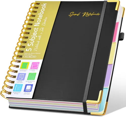 Miniatura 14 de Cuadernos en espiral de 8.5 x 11 pulgadas para trabajar con pestañas divisorias extraíbles, 300 páginas, cuaderno de 5 materias con rayas