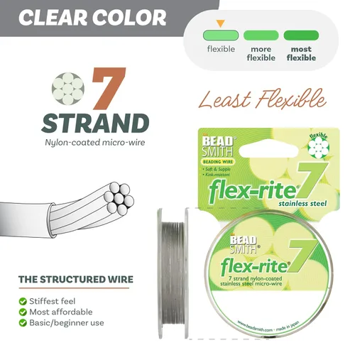 Miniatura 2 de The Beadsmith Flex-Rite - Alambre de acero inoxidable recubierto de nailon de 7 hebras, 0.007 pulgadas de diámetro, transparente, carrete de 30