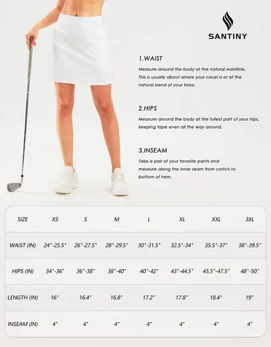Miniatura 7 de SANTINY Falda pantalón de golf de 16 pulgadas para mujer, bolsillos con cremallera, falda de tenis de cintura alta para mujer, falda deportiva
