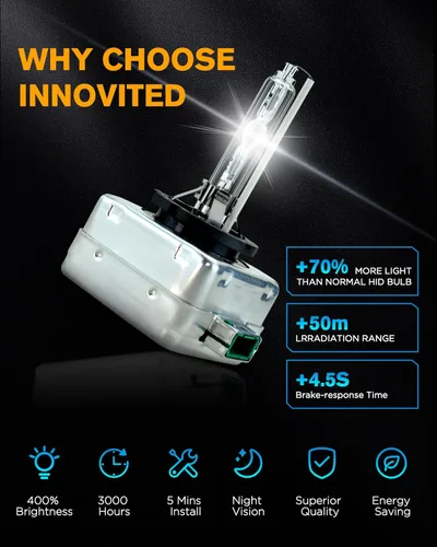 Miniatura 5 de Innovited Bombillas de Faros de Xenón HID D1S 10000K Azul Frío Luz Alta y Baja 66144 66140 85140 85415, etc Bombilla de Repuesto - Paquete de 2