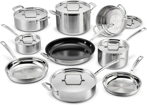 Cuisinart Juego de utensilios de cocina de 15 piezas, multiclad Pro triple capa, plateado, MCP-15N