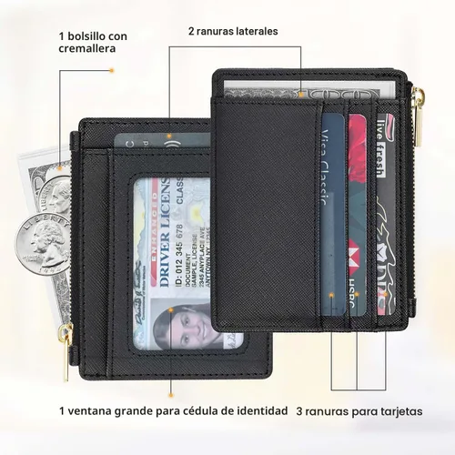 Miniatura 2 de Sodsay Estuche para tarjetas, cartera delgada con bolsillo frontal, para mujer, sujetatarjetas con llavero Slim, Front Pocket, Credit Card Holder
