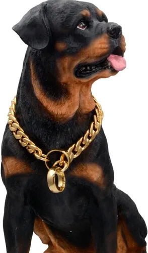 Miniatura 2 de Collar de perro con cadena de oro de 18 quilates, cadena de perro de eslabones cubanos de 0.59 pulgadas, collar de acero inoxidable de metal