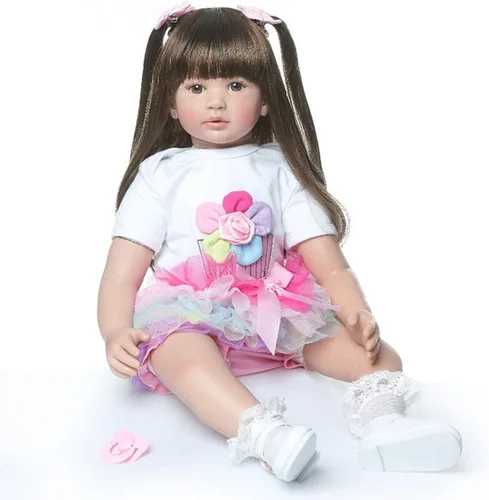 TERABITHIA 24 pulgadas 60cm Muñeca Princesa Niña Toddler Reborn de Vinilo Suave Tamaño Grande Vestido Arcoíris Cuerpo de Tela Suave Muñecas Recién