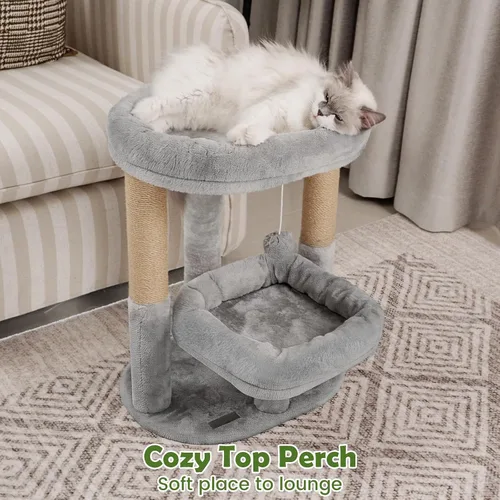 Miniatura 8 de Torre de árbol para gatos de 2 niveles con camas elevadas para gatos y postes rascadores Compact indoor cat tower for small to medium cats, with