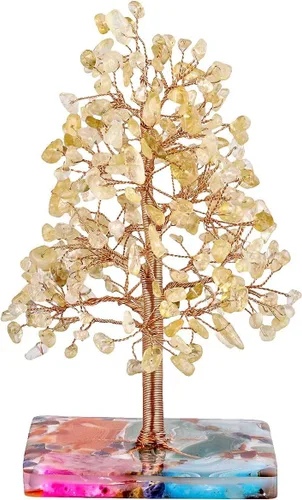 Miniatura 6 de Nupuyai Árbol de dinero de piedra de cristal aguamarina envuelto en rodajas de ágata orgón, árbol de la vida, bonsái de Feng Shui, decoración