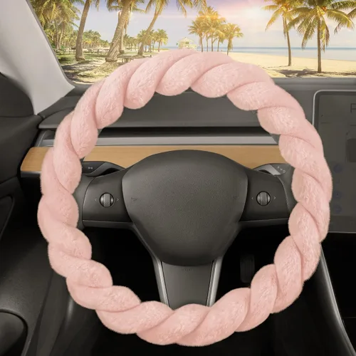 Miniatura 23 de Carbella Funda de volante suave de piel sintética trenzada negra, tamaño estándar de 15 pulgadas, se adapta a la mayoría de vehículos, funda mullida