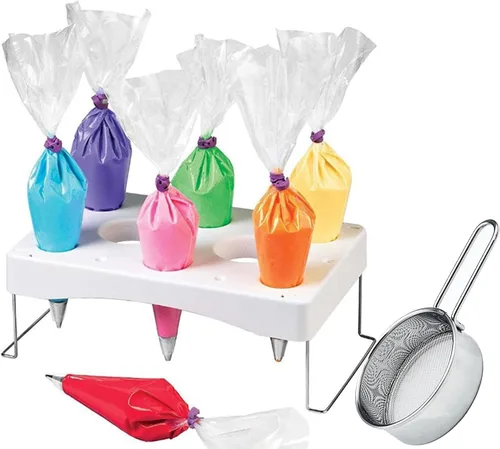 LEILIN LIFE Piping bag shelf Cake Decorating Icing Bag Stand 12-Cavity Cream bolsa titular con tamiz