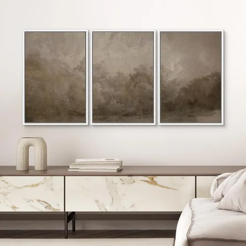 Miniatura 502 de SIGNWIN Lienzo enmarcado para pared, arte con pinceladas de flujo neutro en tonos beige abstractos, ilustraciones, arte moderno, decorativo