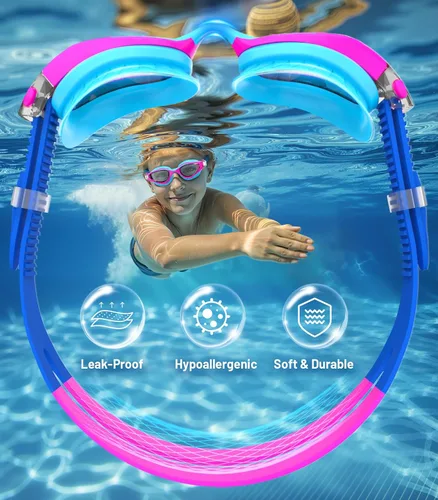 Miniatura 3 de Kids Swim Goggles, Anti-Fog UV Protection, Leakproof Adjustable Strap Swimming Goggles for Boys Girls Ages 6–14 Azul púrpura - Lente transparente