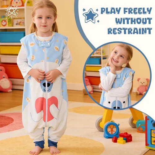 Miniatura 2 de MICHLEY - Saco de dormir para niños pequeños con pies, recién nacidos, bebés sin mangas, saco de dormir con cremallera de 2 vías, manta portátil Oso