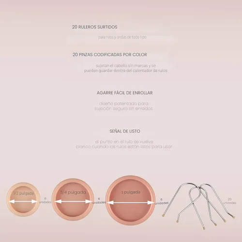 Miniatura 4 de Conair 20 ruleros compactos para cabello de distintos tamaños, Rosado Canela