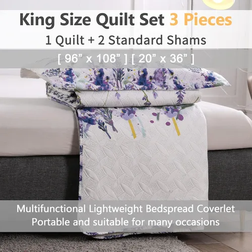 Miniatura 7 de Juego de colcha de tamaño King, colcha floral King, juego de ropa de cama de verano, colcha ligera, colcha floral, colcha reversible, ropa de cama