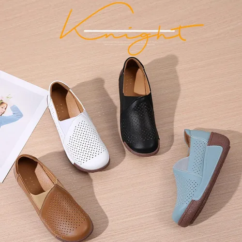Miniatura 7 de Mocasines de plataforma con punta redonda para mujer, cómodos mocasines de piel auténtica con corte casual