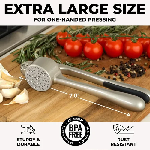 Miniatura 2 de Zulay Kitchen - Juego grande de prensa de ajo, cuenco más grande, acero inoxidable, a prueba de óxido, para lavavajillas, pica y exprime, limpieza