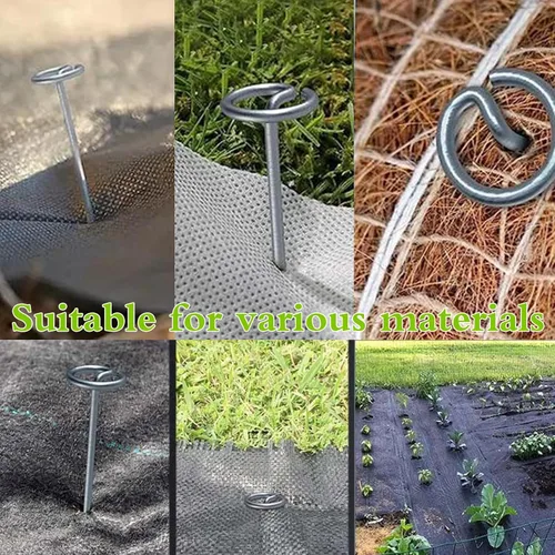 Miniatura 4 de 100 grapas circulares para paisaje, estaca de jardín de 6 pulgadas, estacas de tela galvanizada de calibre 8, pasadores de tierra resistentes