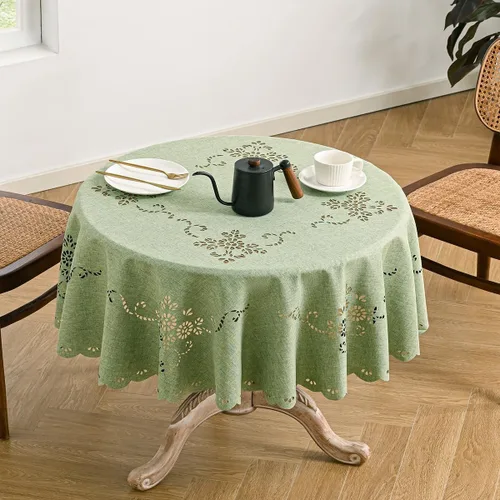 Miniatura 6 de Wracra Mantel redondo de macramé impermeable, estilo lino de granja, resistente a las arrugas, lavable, para interiores y exteriores